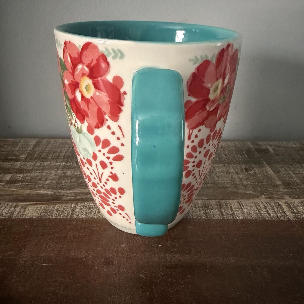 The Pioneer Woman 20oz Extra Large Floral Mug Teal White Red - Picture 4 of 8